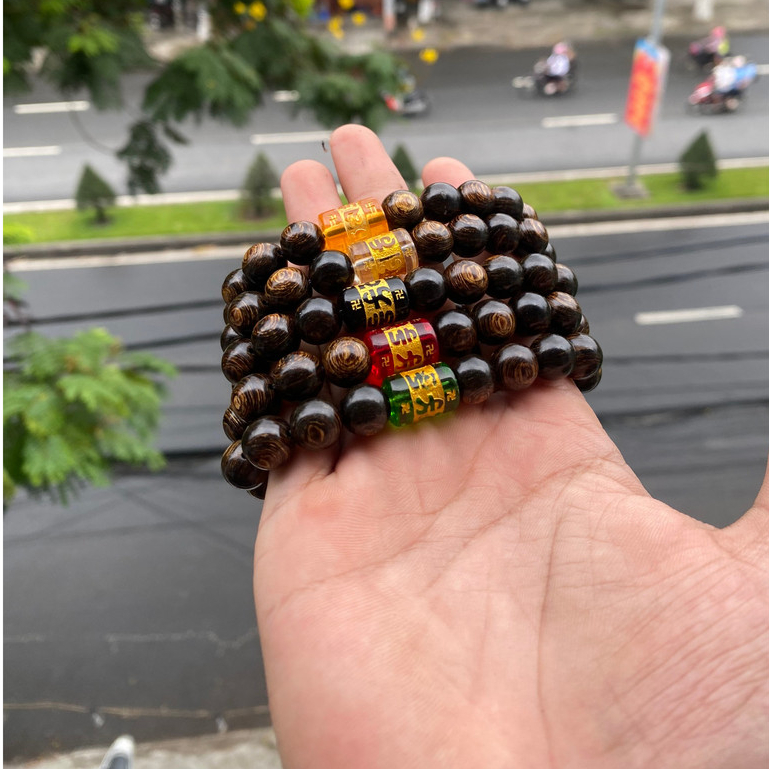 Vòng đeo tay trầm hương sánh chìm TRÒN ĐƠN mix Omani-đốt trúc -8-10-12 ly