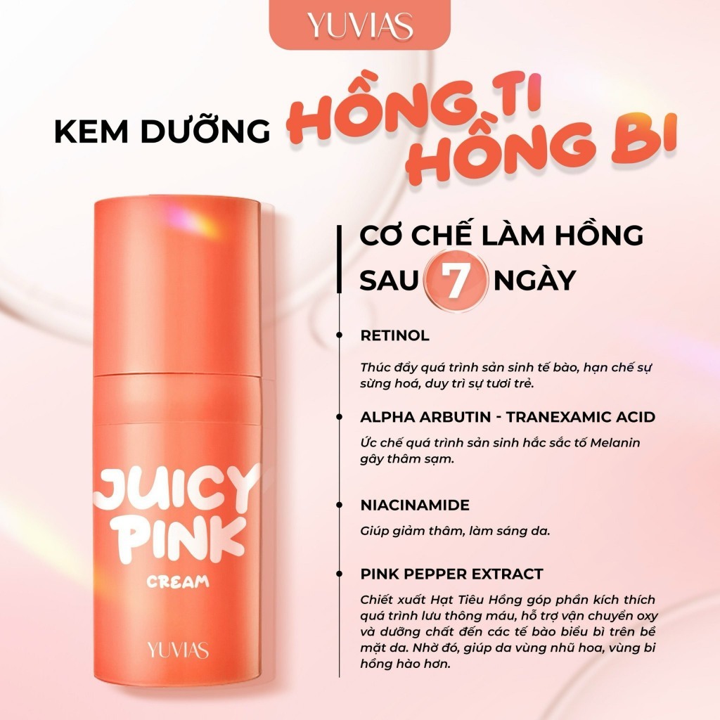 Ảnh Kem làm hồng ti, hồng nhũ hoa, bikini, dưỡng ẩm, mềm ti JUICY PINK, dung tích 5gr - YUVIAS, che tên sp 2