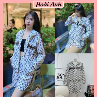 Set Bộ Đồ Thể Thao Nữ Gió NY Áo Khoác Gió Mỏng Dài Tay Có Mũ Mix Quần Sooc Đùi Freesize