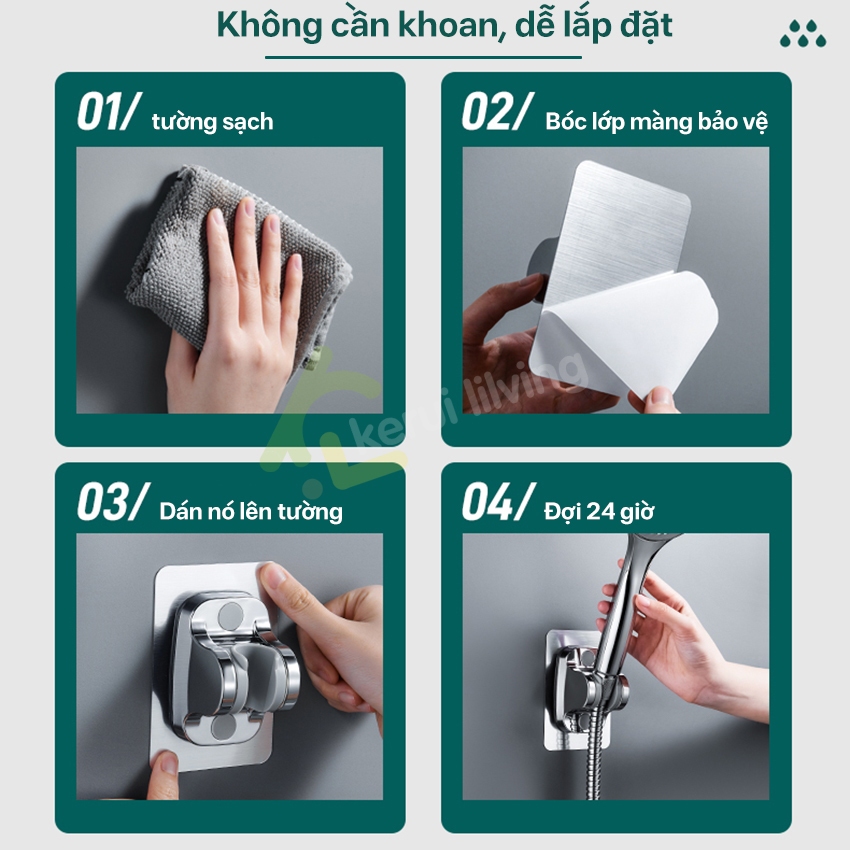 Giá đỡ vòi sen LUMERA bằng nhôm - Điều Chỉnh Gập Hướng Tay Sen Cài Gắn Tường Màu Sáng Bóng Dễ Vệ Sinh