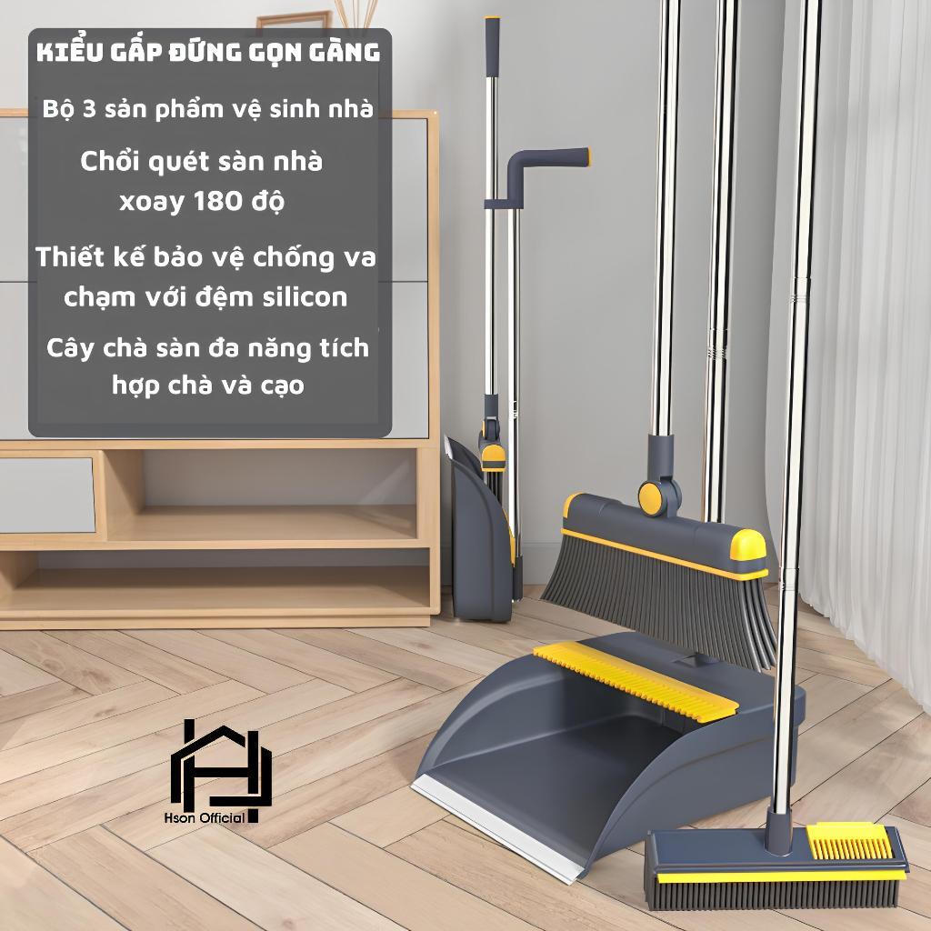 Bộ chổi quét nhà kèm ky hót rác gấp gọn tiện lợi, cây chổi quét nhà ...