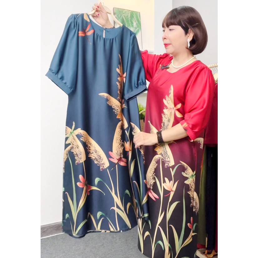 Ảnh Đầm Trung Niên Thiết Kế MAI THY, Mẫu Váy Suông Tặng Mẹ Đi Tiệc Sang Trọng Ngắn Tay Chất Lụa Latinh | Thời Trang Nữ U50 1