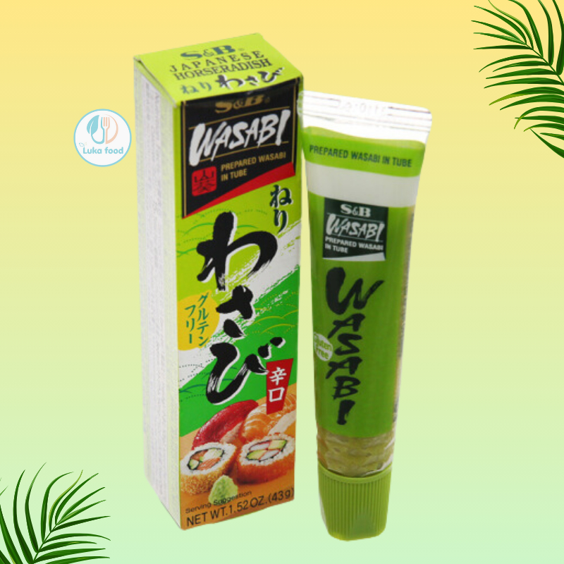 Mù Tạt Xanh Wasabi S&B Nhật Bản Tuýp 43g - Cay Nồng Tự Nhiên, Gia Vị Chấm Sushi Sashimi Hải Sản Đồ Tươi Sống Luka Food