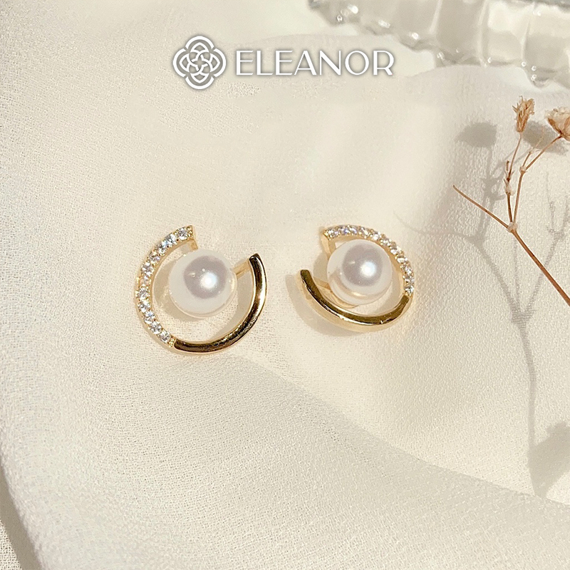 Bông tai nữ chuôi bạc 925 Eleanor Accessories viền hở ngọc trai nhân tạo phụ kiện trang sức 2536