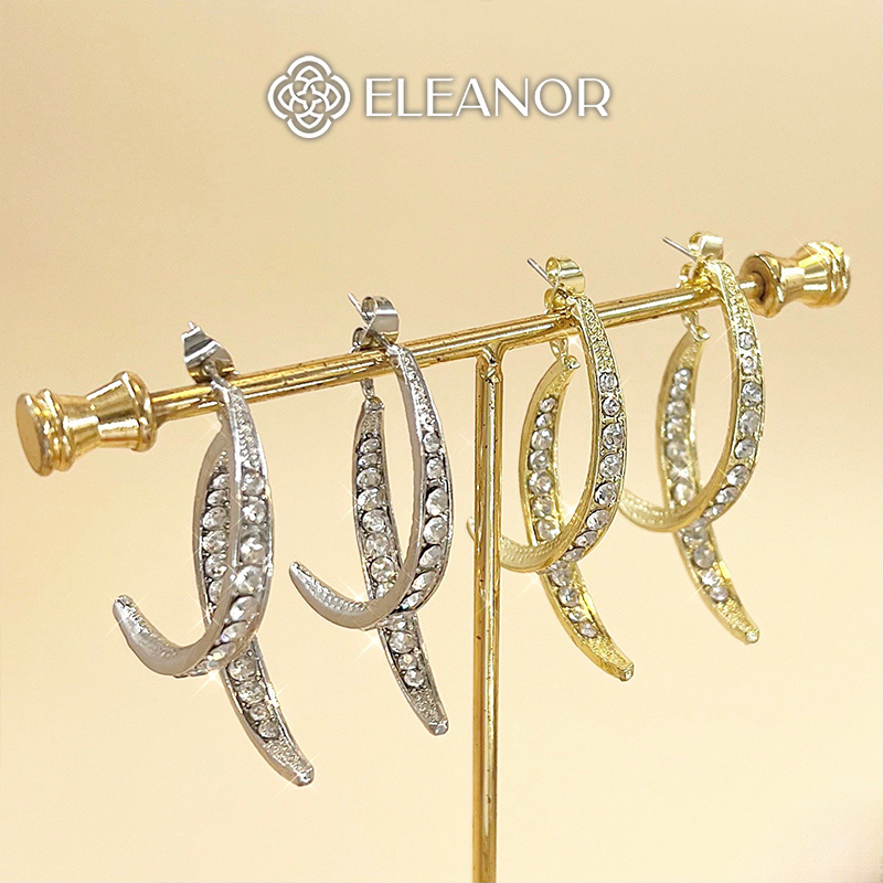 Bông tai nữ Eleanor Accessories dáng dài thả cong khuyên tai đính đá phụ kiện trang sức 3656