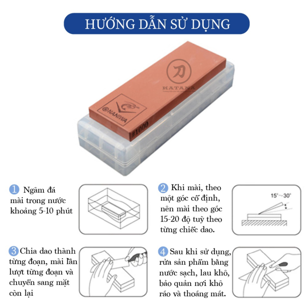 Ảnh Đá mài dao 2 mặt KATANA độ mịn 1000 và 3000 NKP-1000/3000C kèm đế chống trượt và hướng dẫn sử dụng 4