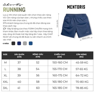 Quần đùi chạy bộ nam cao cấp Mentoris, Form trên gối, vận động thoải mái, chất liệu thoáng mát MSR10