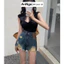 Quần short jean nữ lưng cao không co dãn, rách thời trang, họa tiết cực cá tính Anngo - AT375
