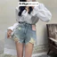 Quần short jean nữ lưng cao không co dãn, rách thời trang, họa tiết cực cá tính Anngo - AT375