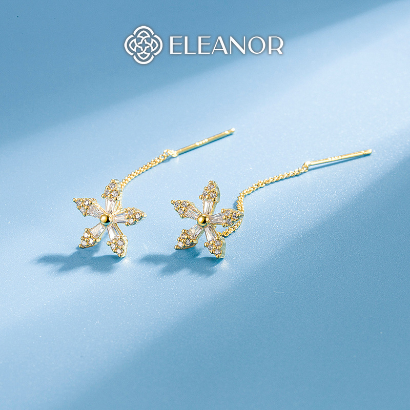 Bông tai nữ đính đá dáng thả Eleanor Accessories khuyên tai hình hoa phụ kiện trang sức 4552