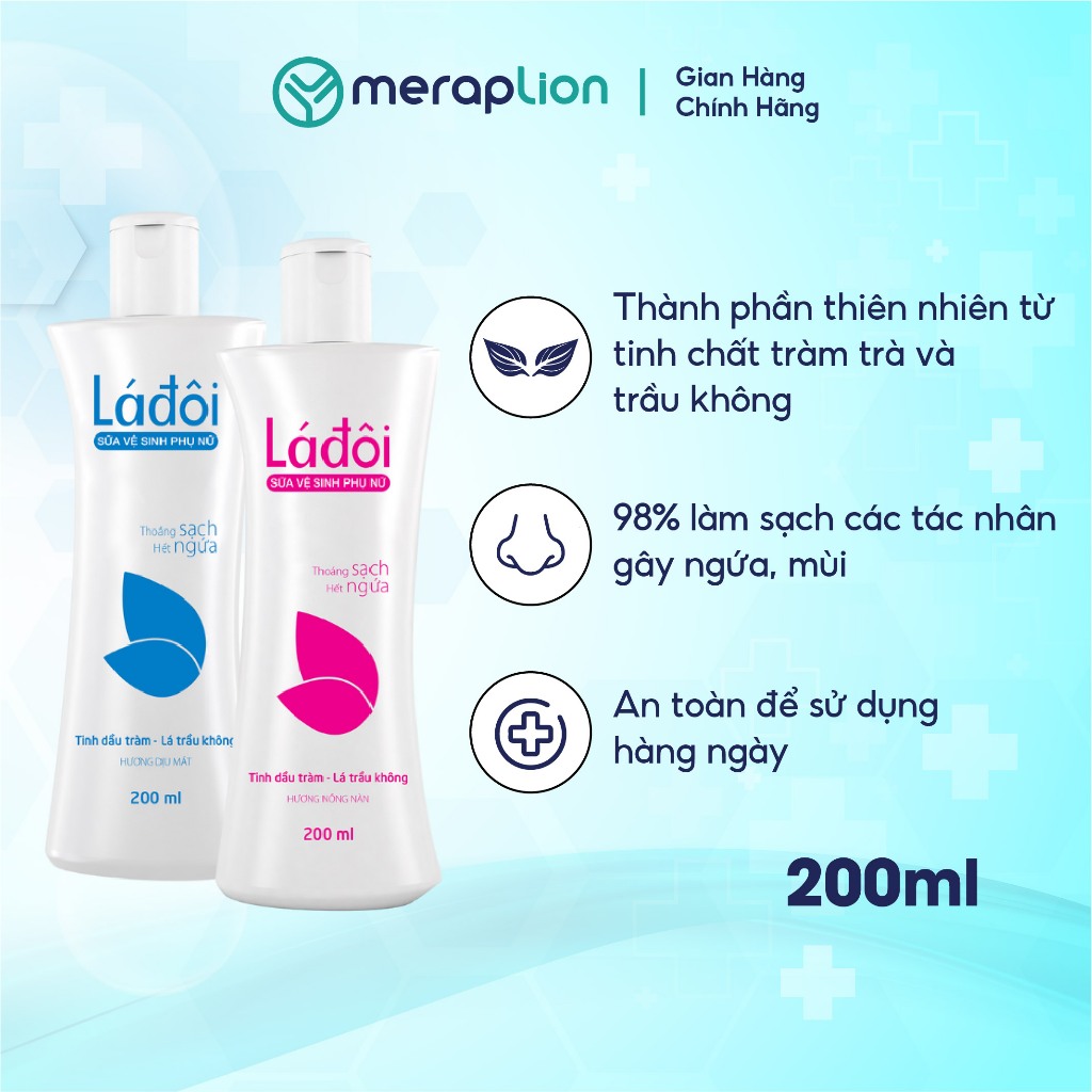 Dung dịch vệ sinh phụ nữ LÁ ĐÔI 200ml dạng sữa làm sạch tác nhân gây ngứa, mùi, viêm nhiễm phụ khoa