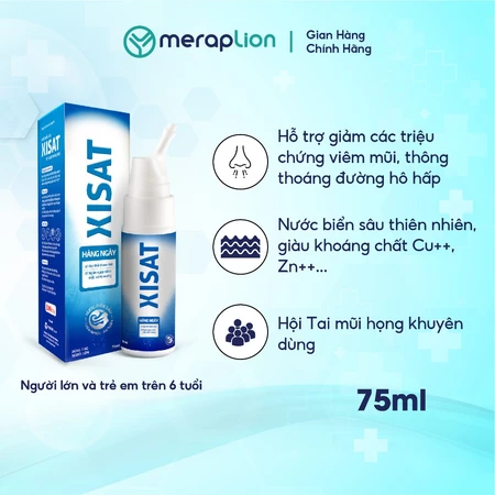 Xịt mũi nước biển sâu XISAT hằng ngày 75ml vệ sinh mũi, phòng ngừa sổ mũi, ngạt mũi và viêm xoang