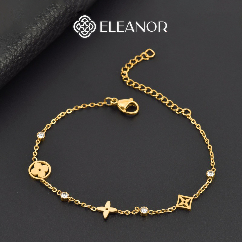 Vòng tay nữ titan Eleanor Accessories hình cỏ 4 lá đính đá phụ kiện trang sức lắc tay 6142