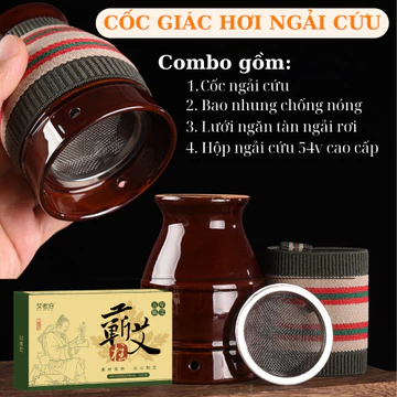 [Combo chỉ 140k]Cốc Chườm Ngải Gốm Tím Cao Cấp, Cốc Giác Hơi Ngải Cứu, Cốc Xông Cứu Ngải Kèm Bao Nhung Thổ Cẩm