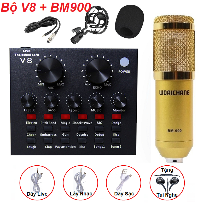 Combo Soundcard V8 AQTA Chính Hãng Bluetooth + Mic Karaoke Livetream BM