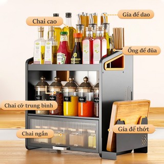 Gslife Kệ Gia Vị Có Tủ 1&2 Tầng 37Cm Đủ Phụ Kiệ-Kệ Đựng Gia Vị Cho Nhà Bếp Siêu Tiện Dụng Đa Năng