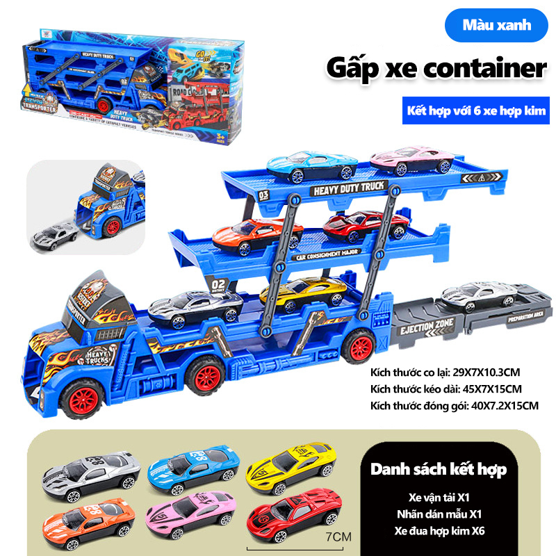 Bộ xe vận chuyển siêu xe, xe tải container 3 tầng gấp gọn ,Racing Transporter Kit, đồ chơi bé trai