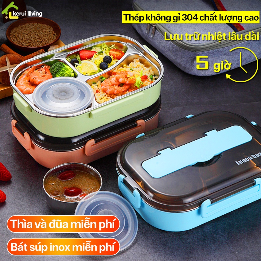 Hộp cơm giữ nhiệt LUMERA - thép không gỉ cao cấp - Dùng được cho lò vi sóng chia ngăn tiện lợi