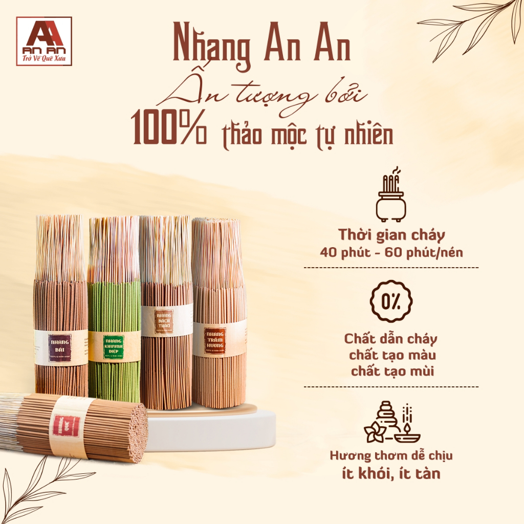 Ảnh Nhang sạch hương thảo mộc 1kg mix 2 mùi An An cao cấp 100% thiên nhiên nhang trầm hương, quế, khuynh diệp an toàn 4