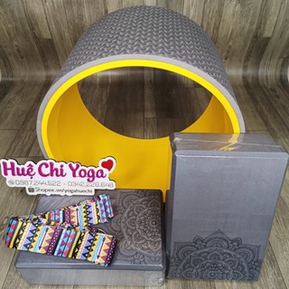 Combo Vòng Tập Yoga bản to 20cm, 2 gạch in hoa văn, 1 dây cotton họa tiết 2.5m hỗ trợ tập Yoga