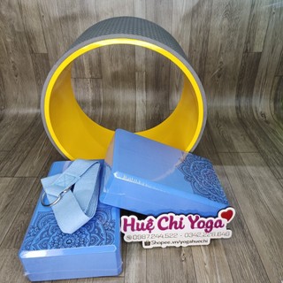 Combo Vòng Tập Yoga bản to 20cm, 2 gạch in hoa văn, 1 dây cotton họa tiết 2.5m hỗ trợ tập Yoga