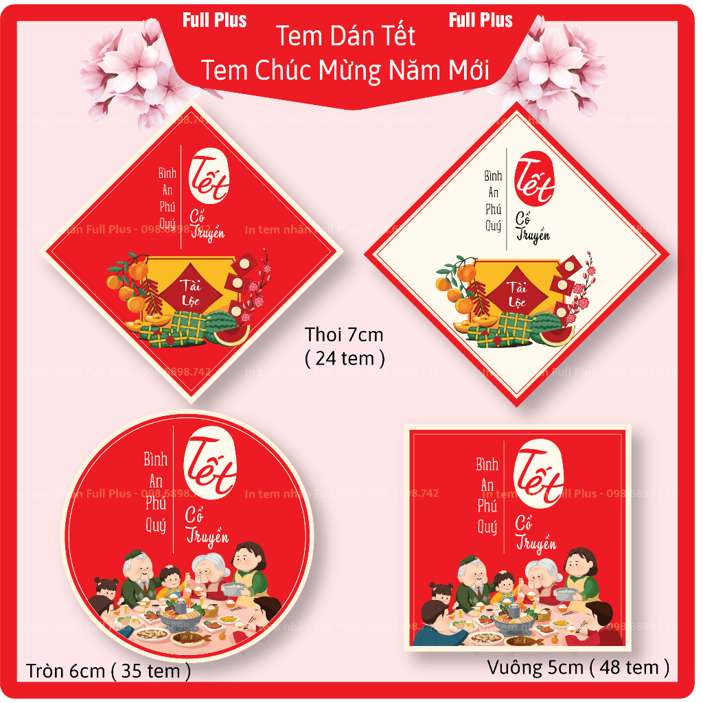 Tem dán Tết, Tem dán chúc mừng năm mới nhiều kích thước | Shopee Việt Nam