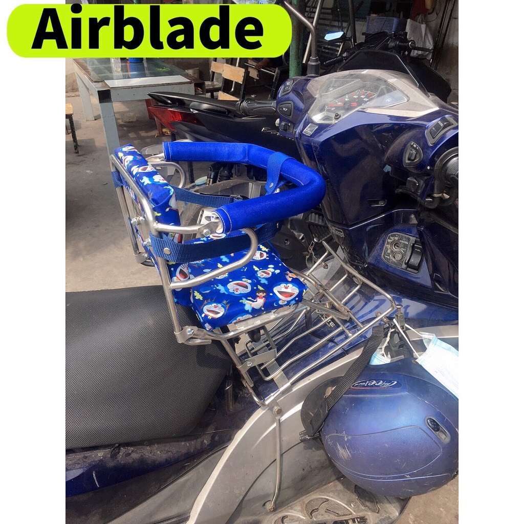 (HỎA TỐC) GHẾ SỐ GẬP INOX XE AIRBLADE CÓ VÒNG , DÂY ĐAI AN TOÀN CHO BÉ KHI ĐI XE MÁY 1 TUỔI TRỞ LÊN