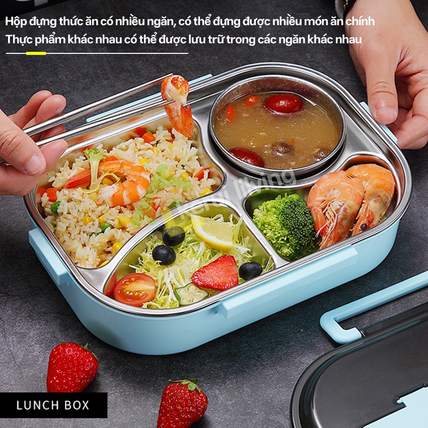 Hộp cơm giữ nhiệt LUMERA - thép không gỉ cao cấp - Dùng được cho lò vi sóng chia ngăn tiện lợi