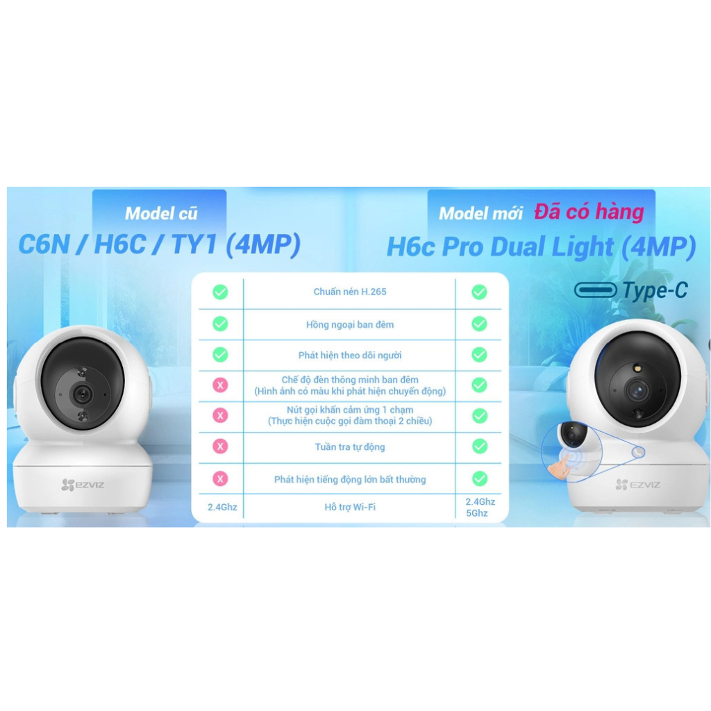 Ảnh Camera ip wifi ezviz H6C PRO 5M Quad HD (3K) và C6N Pro 3M bảo hành 2 năm 2