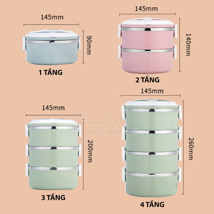 Hộp Camen Đựng Cơm 4 Tầng Giữ Nhiệt Lõi Inox