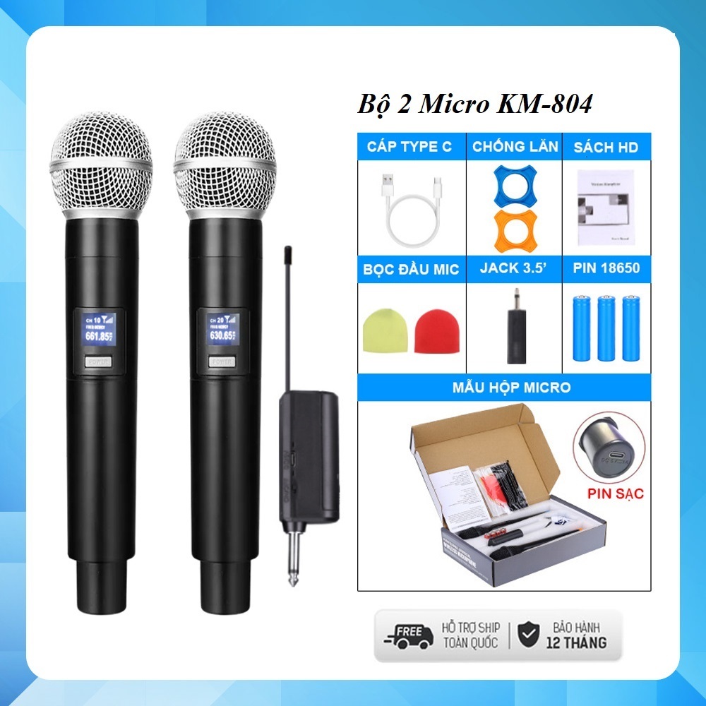Bộ 2 Micro không dây hát Karaoke pin sạc lại, đầu thu nhỏ gọn chuyên ...