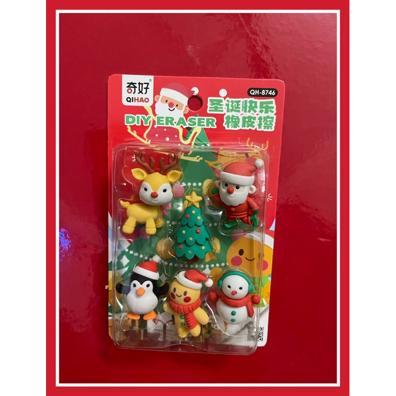 QUÀ TẶNG NOEL, VỈ TẨY HÌNH NOEL, SÉT 6 VIÊN TẨY HÌNH KUTE - VPP QUỐC HUY.