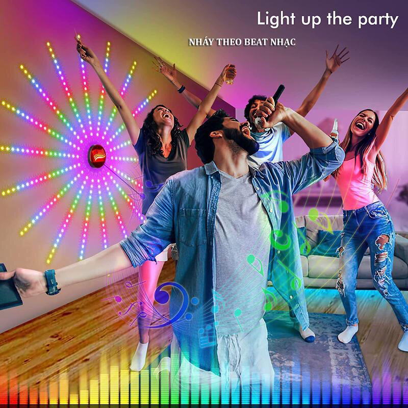 Dây Đèn LED Pháo Hoa RGB Dán tường Cảm Biến Âm Thanh Có Remote Và Kết Nối App Điện Thoại