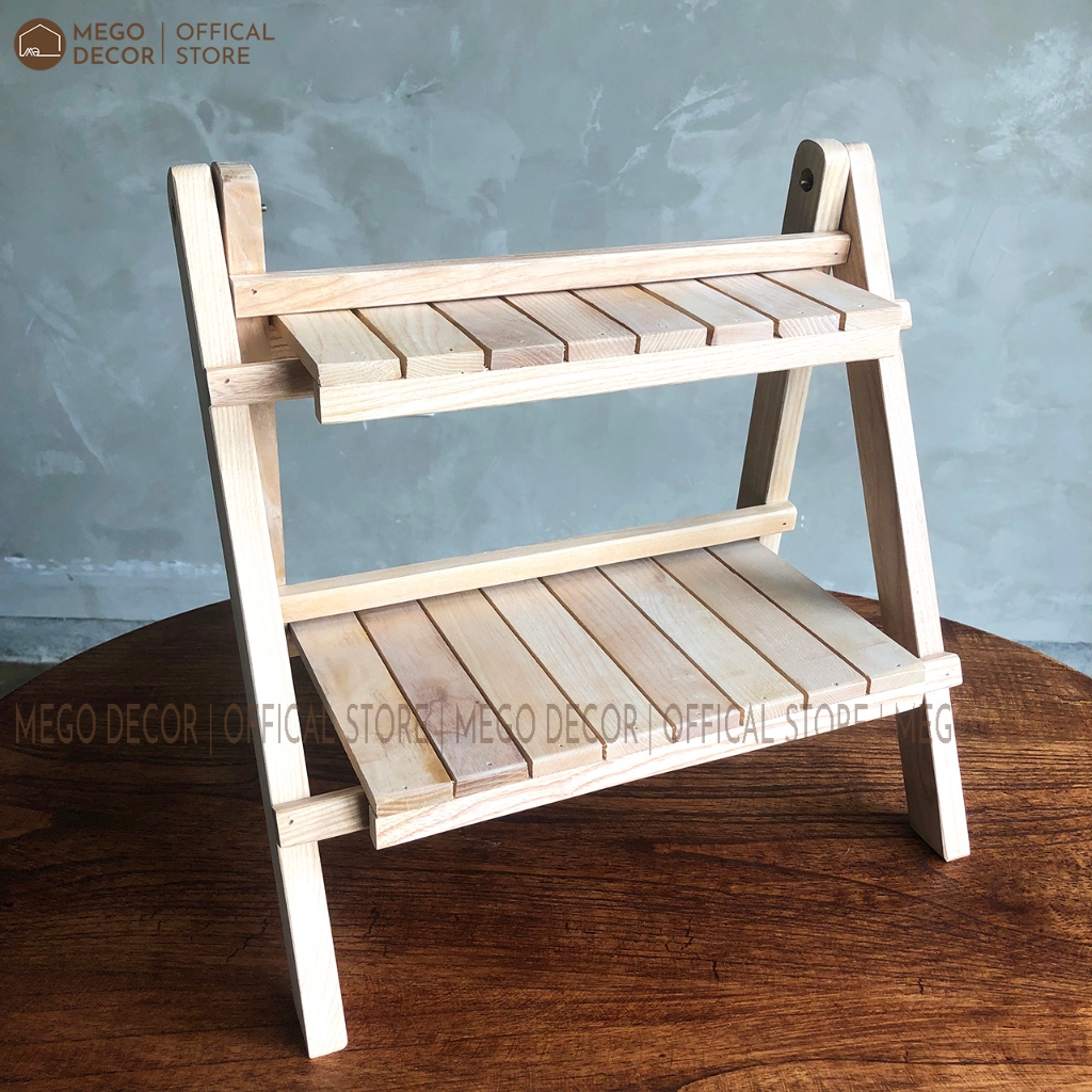 Kệ gỗ mini để bàn 2 tầng giá sách gỗ sồi để bàn decor cao cấp tự lắp ...