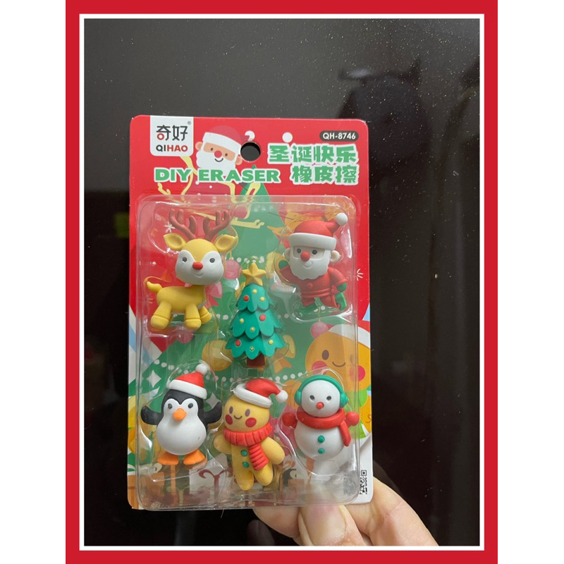 QUÀ TẶNG NOEL, VỈ TẨY HÌNH NOEL, SÉT 6 VIÊN TẨY HÌNH KUTE - VPP QUỐC HUY.