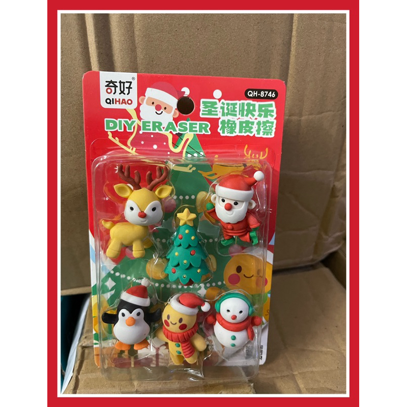 QUÀ TẶNG NOEL, VỈ TẨY HÌNH NOEL, SÉT 6 VIÊN TẨY HÌNH KUTE - VPP QUỐC HUY.
