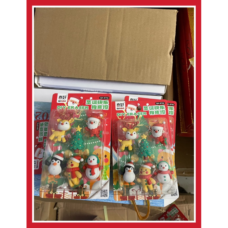 QUÀ TẶNG NOEL, VỈ TẨY HÌNH NOEL, SÉT 6 VIÊN TẨY HÌNH KUTE - VPP QUỐC HUY.