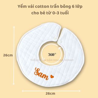 Yếm trần bông thêu tên cho bé sơ sinh đến 3 tuổi, yếm 6 lớp dày dặn vải cotton an toàn