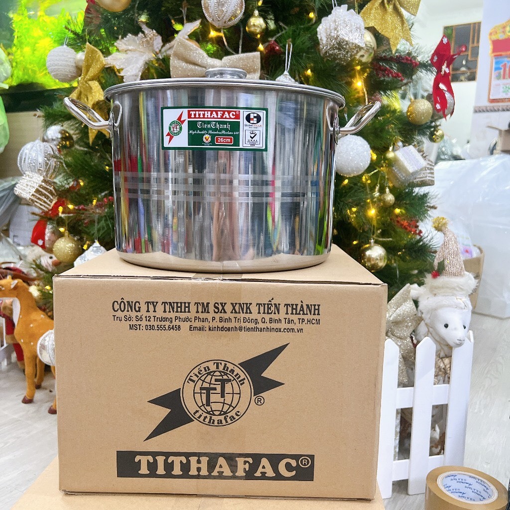 Nồi hầm dáng cao inox TITHAFAC ,- Nồi luộc gà , nấu nước lèo sáng bóng dùng được mọi loại bếp