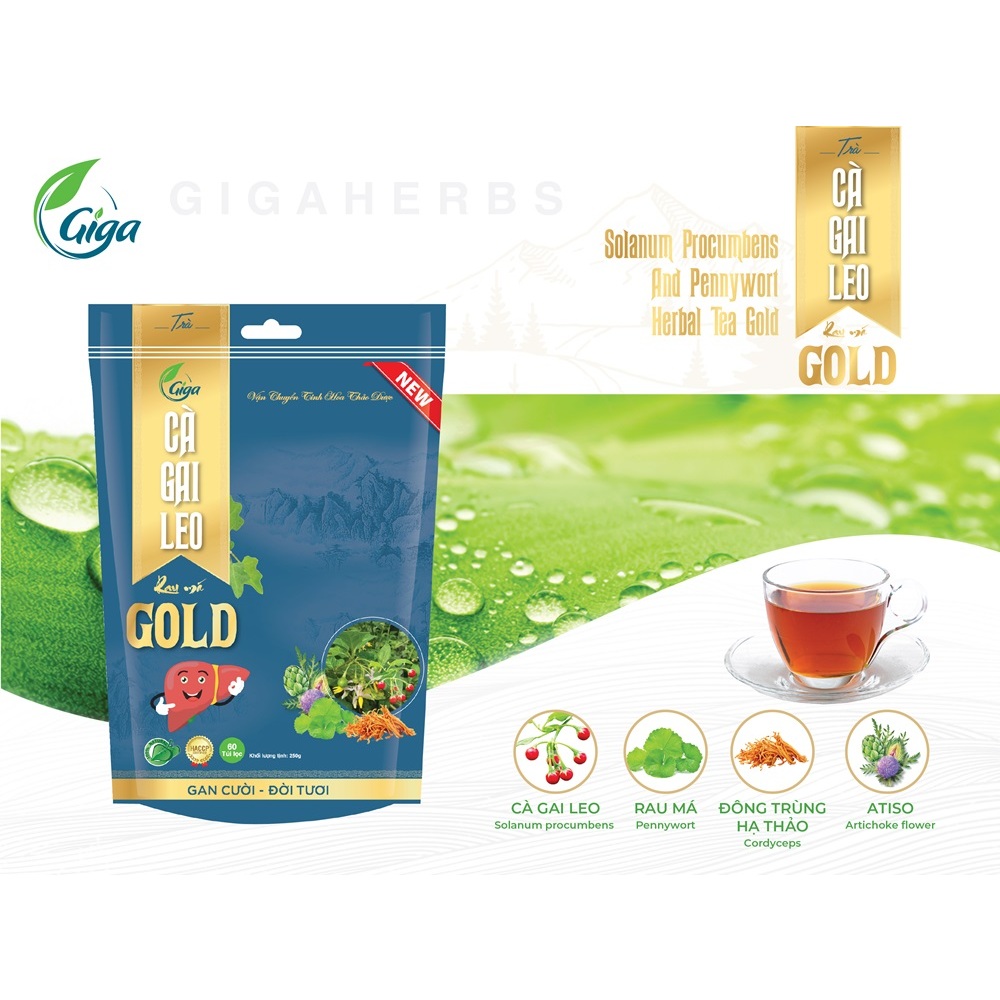Trà túi lọc Cà Gai Leo Rau Má Gold GiGa - giúp thanh nhiệt, tăng cường chức năng gan, hạ men gan (250g/túi)
