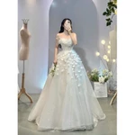 Đầm cưới, đi bàn, cô dâu kim tuyến lấp lánh  đính hoa lông vũ full size S/M/L/XL ( hàng có sẵn ) nhận may theo số đo — ảnh 4