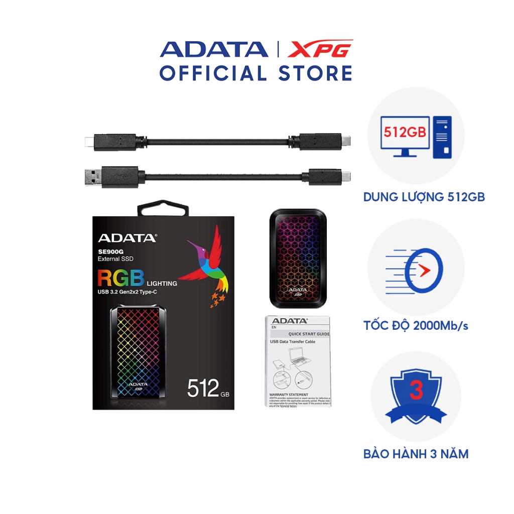 Ổ Cứng Di Động - Ổ Cứng Rời SSD 512GB ADATA ASE900G LED RGB - BLACK ...