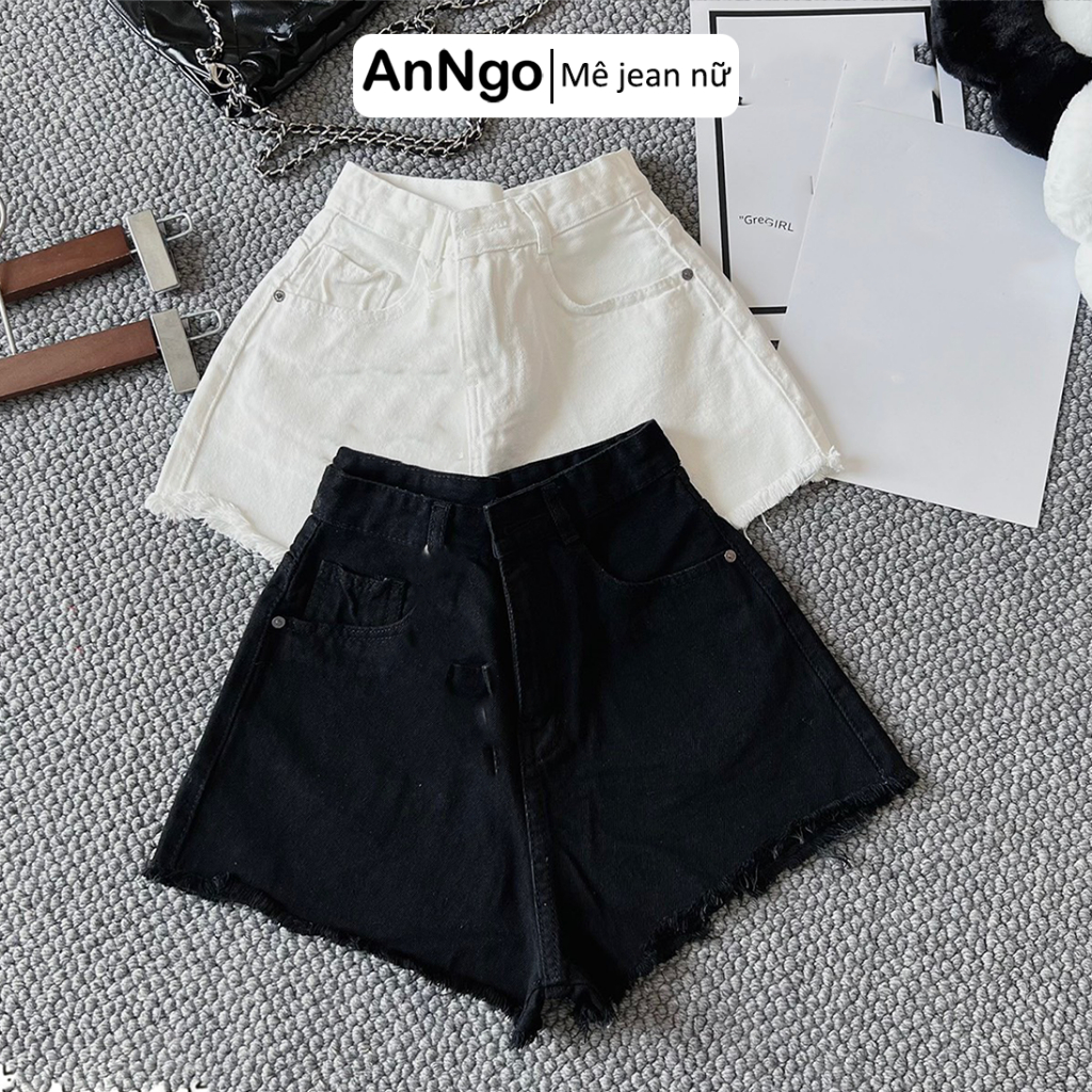 (Có big size) Quần short nữ lưng cao ống rộng, không co dãn, ít rách form to Anngo - AT376