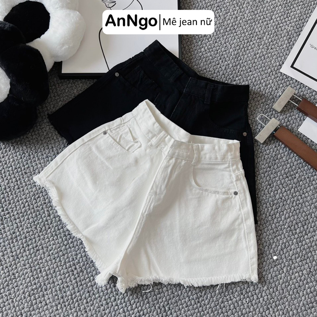 (Có big size) Quần short nữ lưng cao ống rộng, không co dãn, ít rách form to Anngo - AT376