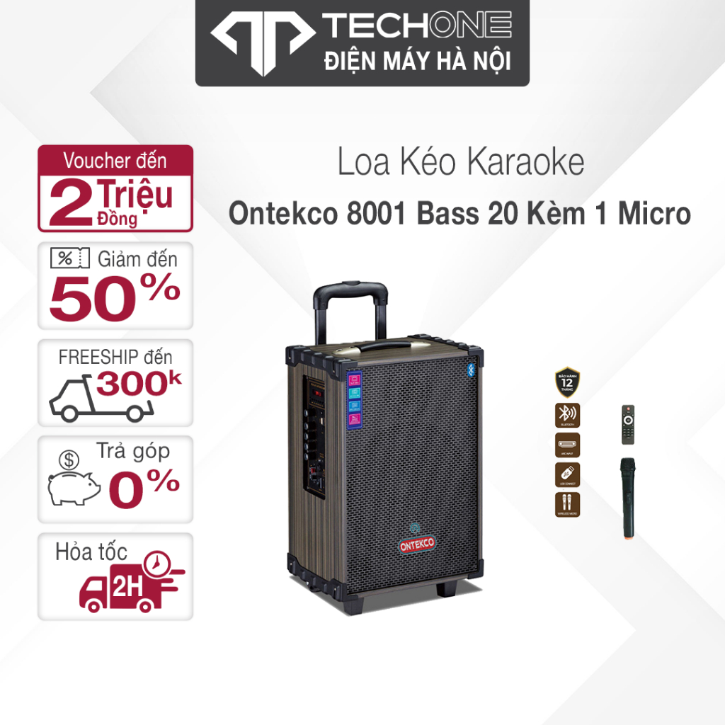 Loa kéo karaoke ONTEKCO 8001 kèm 1 micro Bass 20cm, chống hú cao ...