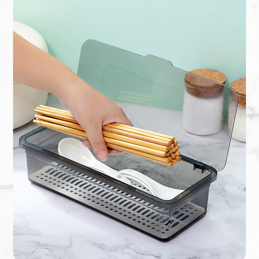 Hộp Bảo Quản Đũa, Thìa, Dĩa Có Tấm Che Phủ Dài 28cm Chống Bụi Hiệu Quả P016