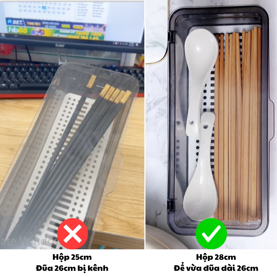 Hộp Bảo Quản Đũa, Thìa, Dĩa Có Tấm Che Phủ Dài 28cm Chống Bụi Hiệu Quả P016