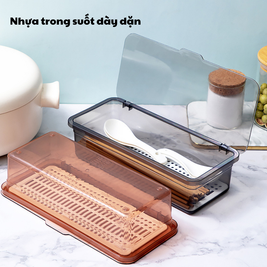 Hộp Bảo Quản Đũa, Thìa, Dĩa Có Tấm Che Phủ Dài 28cm Chống Bụi Hiệu Quả P016