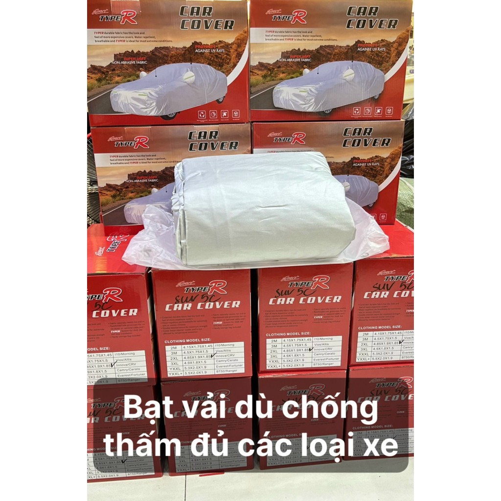 Bạt ô tô Vải Dù TYPE R xe 5-7 chỗ, Cao Cấp Chống Mưa-Chống Nắng-Chống Nóng-Chống Xước Bảo Vệ Xe