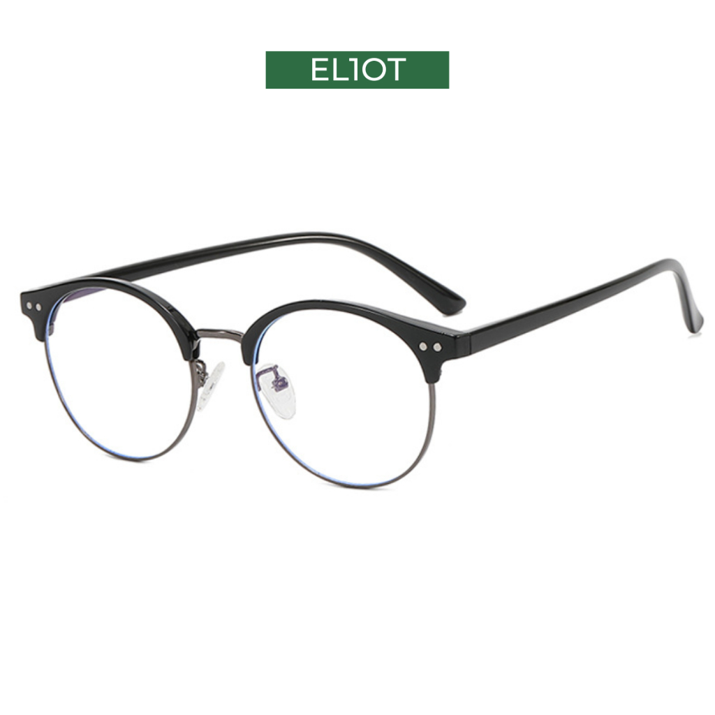 Mắt kính nửa viền Clubmaster dáng tròn kính chống ánh sáng xanh ELIOT kiểu dáng thời trang có thể thay tròng cận 83033